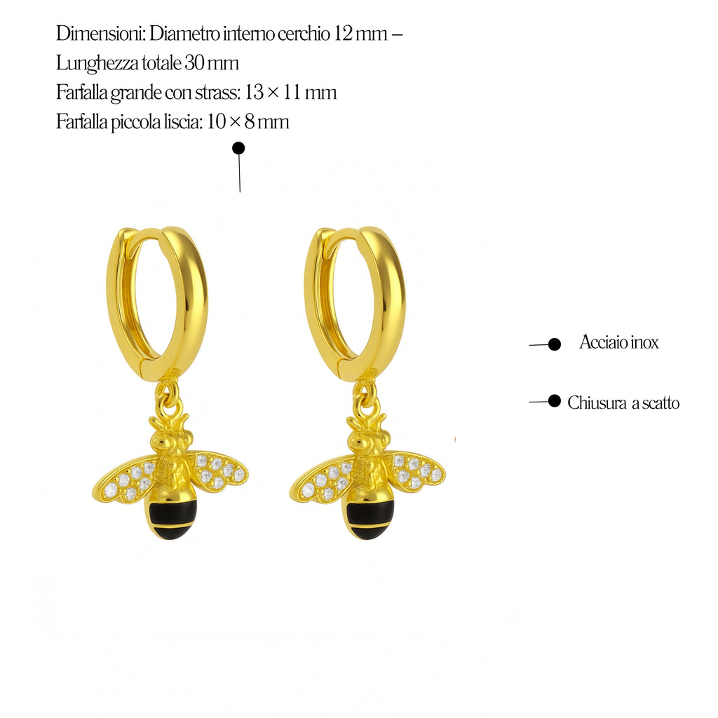 Orecchini a Cerchio con Ape in Acciaio Inox - Les Folies