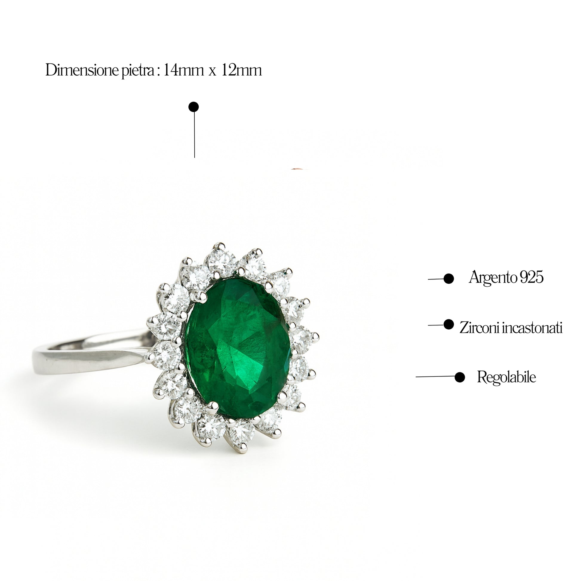 Anello Kate Ovale 14mm x 12mm in Argento 925 - Les folies