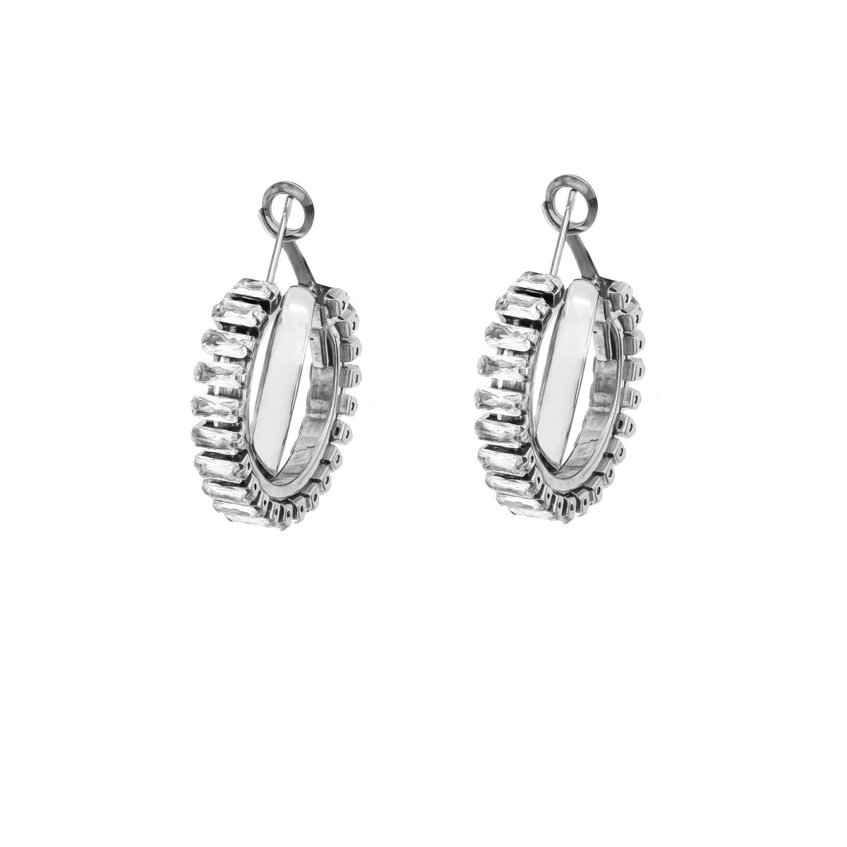 Coppia di Orecchini Cerchio Baguette in Acciaio Inox - Les Folies