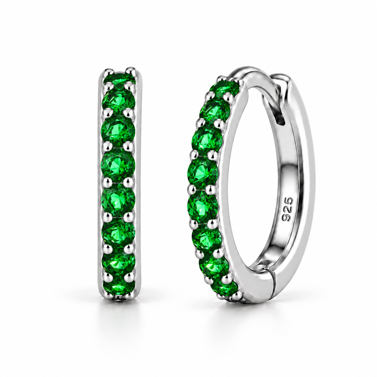 Orecchini a Cerchio Verde in argento 925 in 4 misure