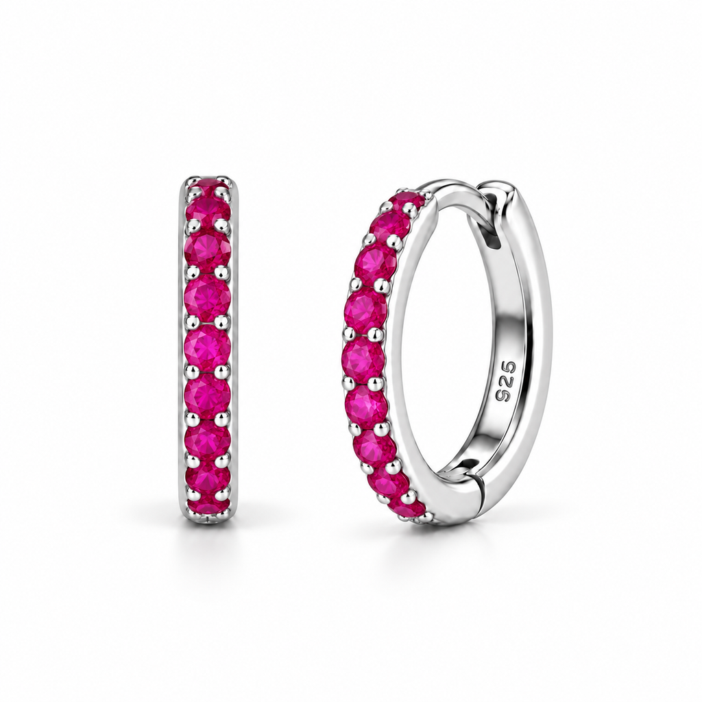 Orecchini a Cerchio Fucsia in argento 925 in 4 misure