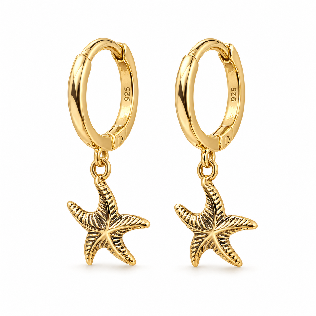 Brincos de Argola com Pendente Estrela-do-mar em Prata 925
