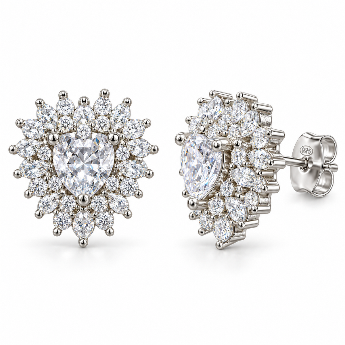 Orecchini Royale Cuore Raggiera in Argento 925 Rodiato - 13mm
