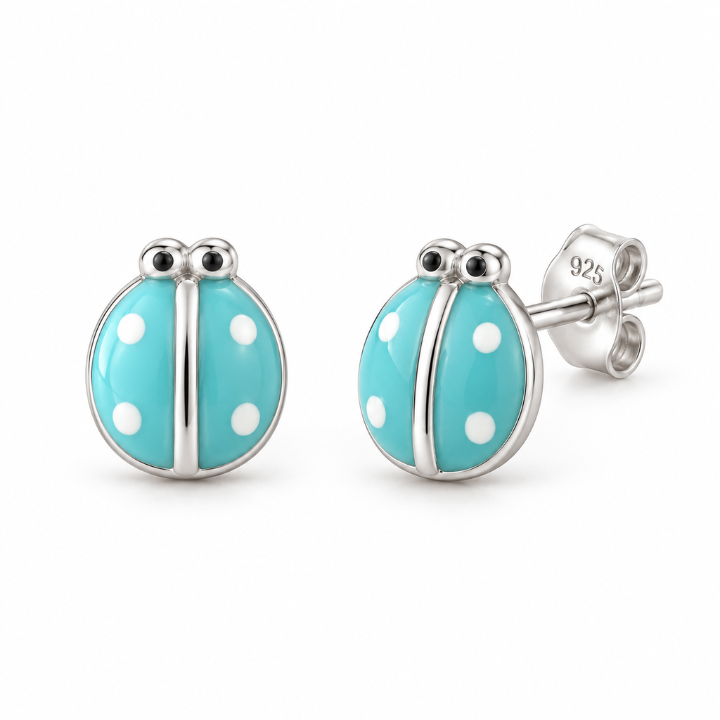 Orecchini a Lobo Coccinella smaltata in Argento 925 Rodiato