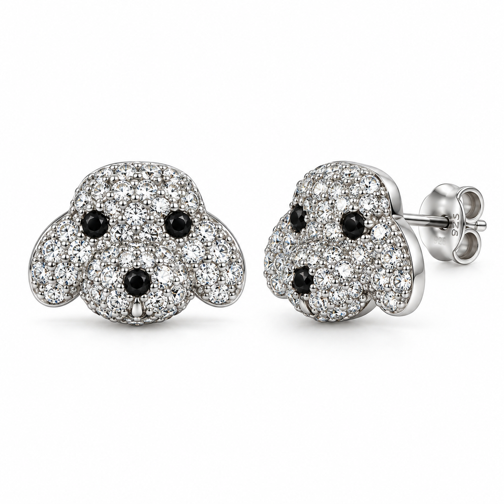 Orecchini a Lobo Cagnolino Pavé in Argento 925 Rodiato