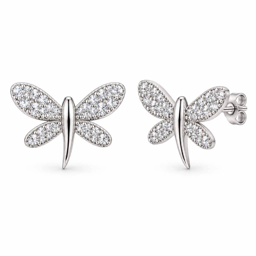 Boucles d'oreilles puces Libellule en Argent 925 Rhodié