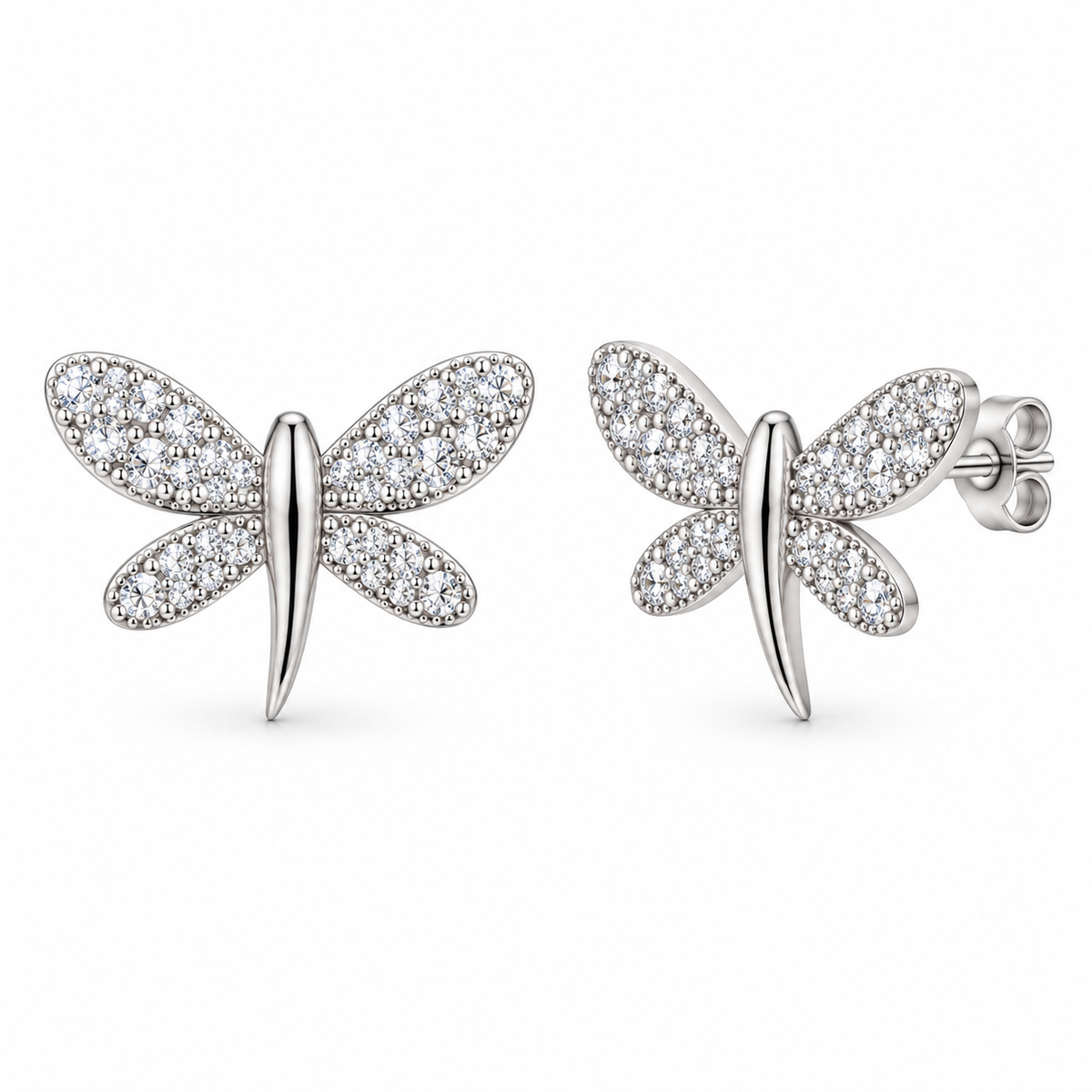 Boucles d'oreilles puces Libellule en Argent 925 Rhodié