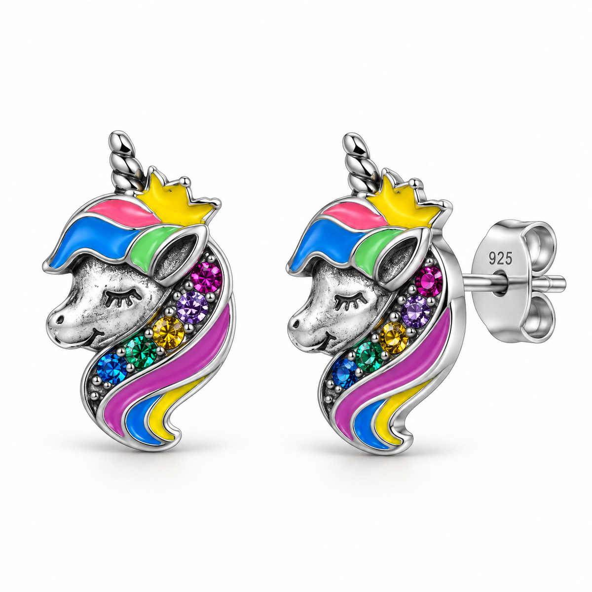 Orecchini a Lobo Unicorno Arcobaleno in Argento 925 Rodiato