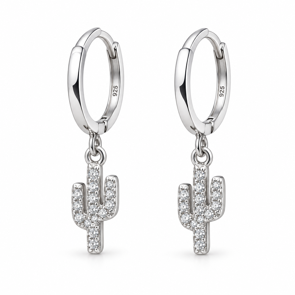 Orecchini a Cerchio con Cactus in Argento 925