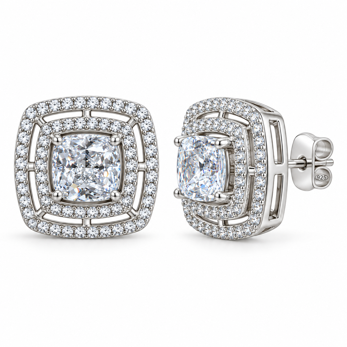 Orecchini Royale Quadrato Geometrico in Argento 925 Rodiato - 14 x 14mm