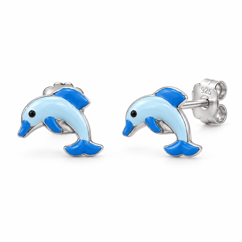 Orecchini a Lobo Delfino smaltato in Argento 925 Rodiato