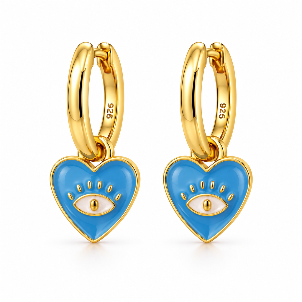 Orecchini a Cerchio con Cuore smaltato estraibile in Argento 925