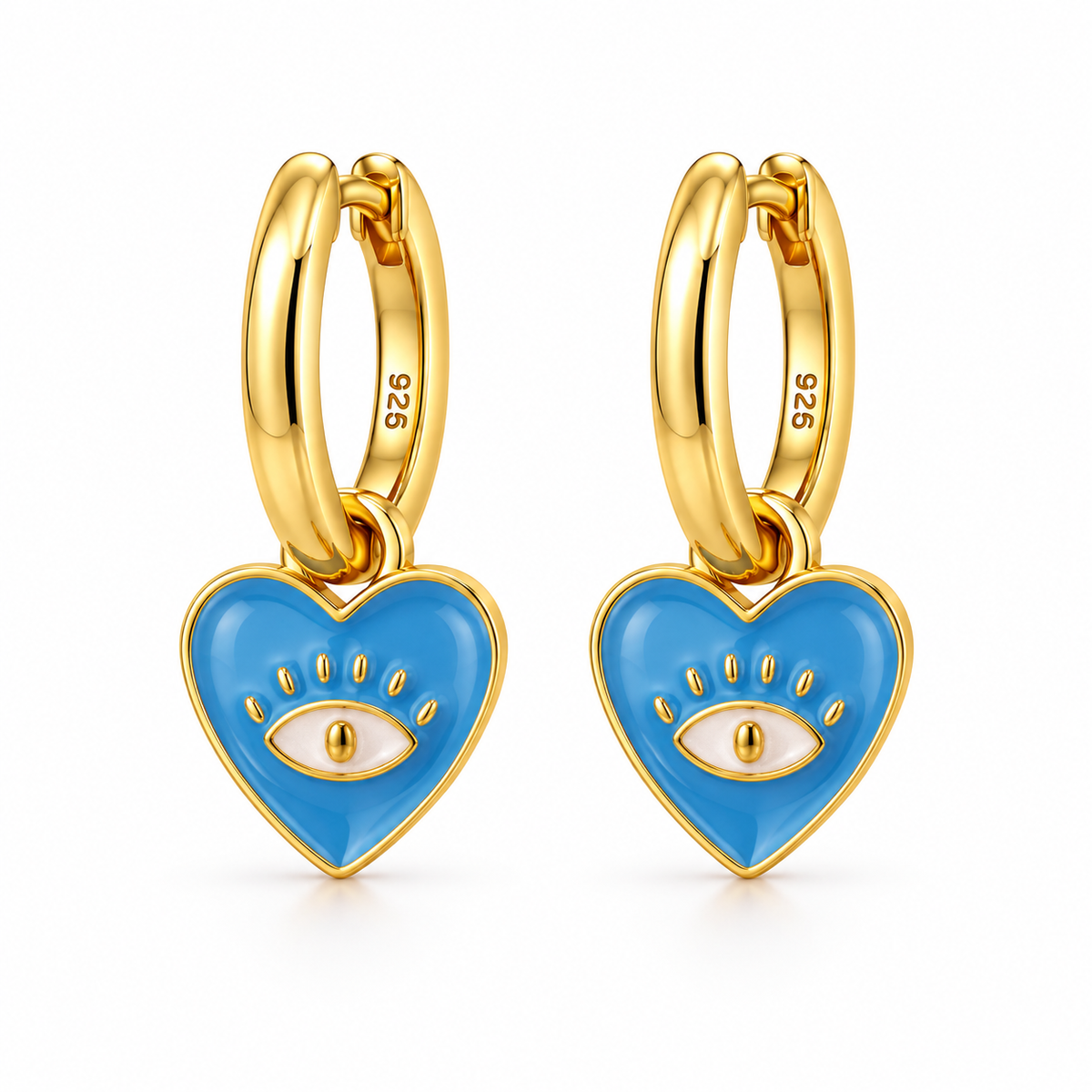 Orecchini a Cerchio con Cuore smaltato estraibile in Argento 925