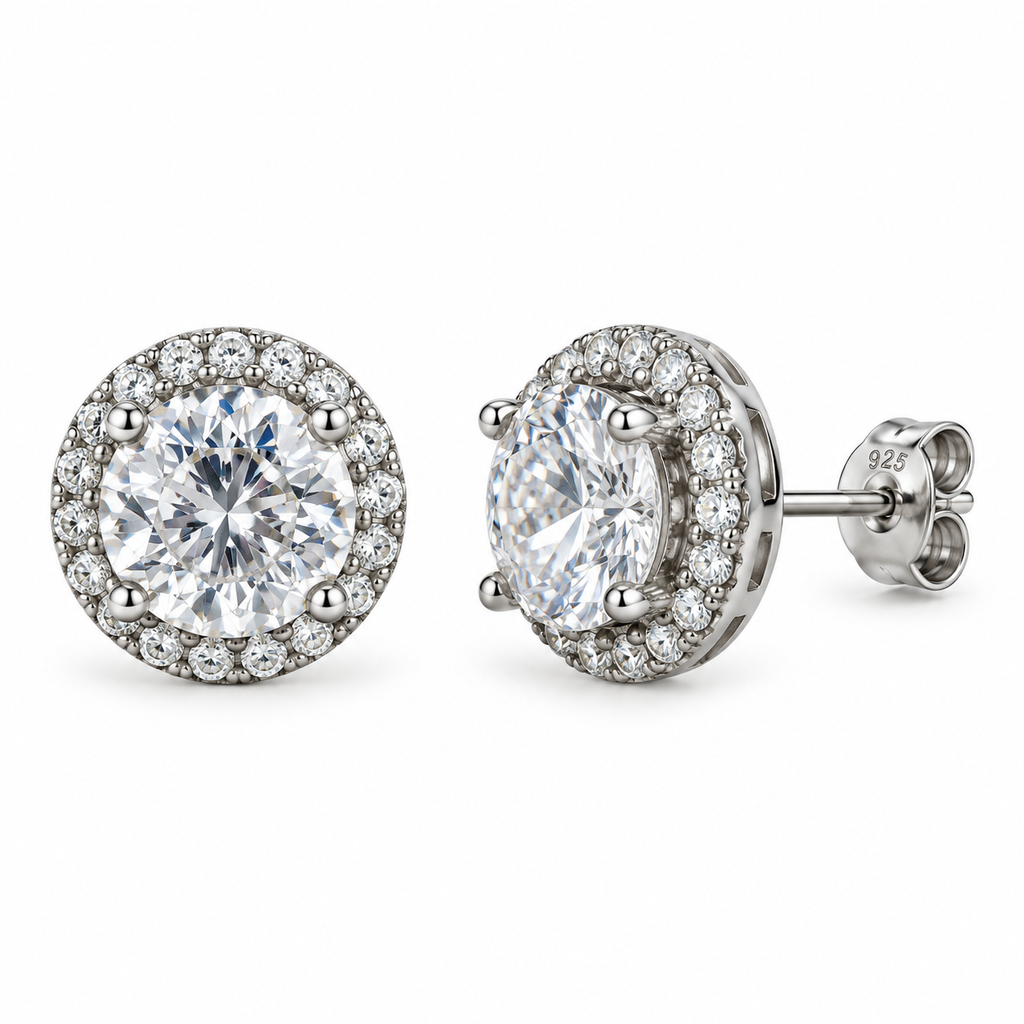 Orecchini Punto Luce in Argento 925 Rodiato con Zircone Centrale