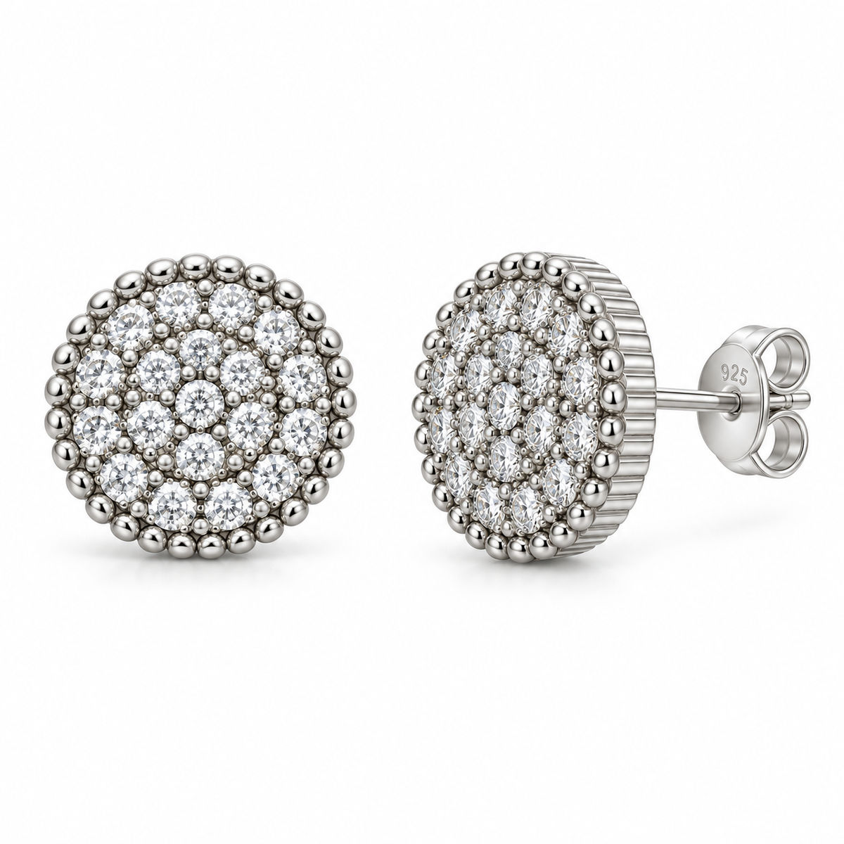 Orecchini a Lobo Tondi Pavé in Argento 925 Rodiato