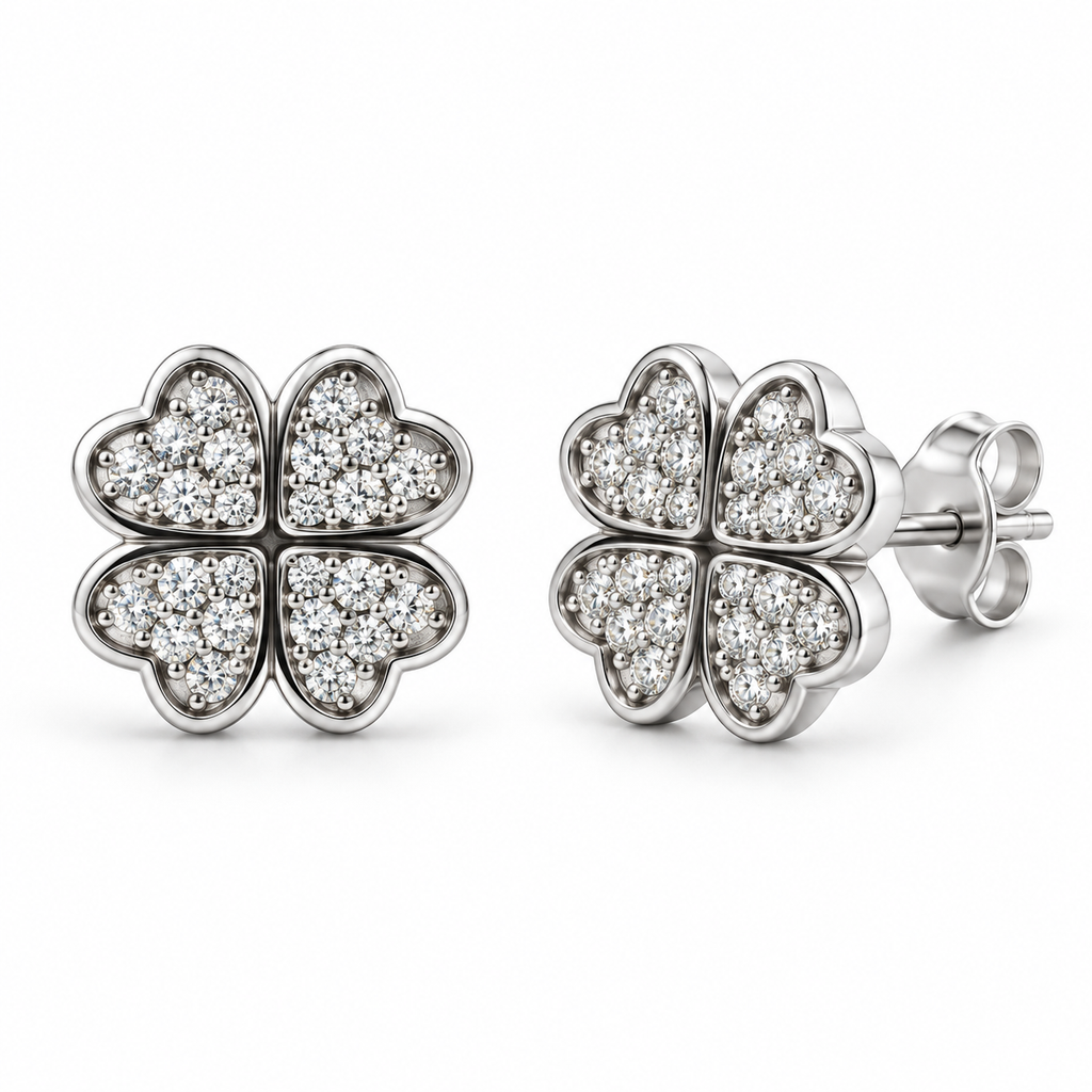 Boucles d'oreilles puces trèfle en argent 925 rhodié