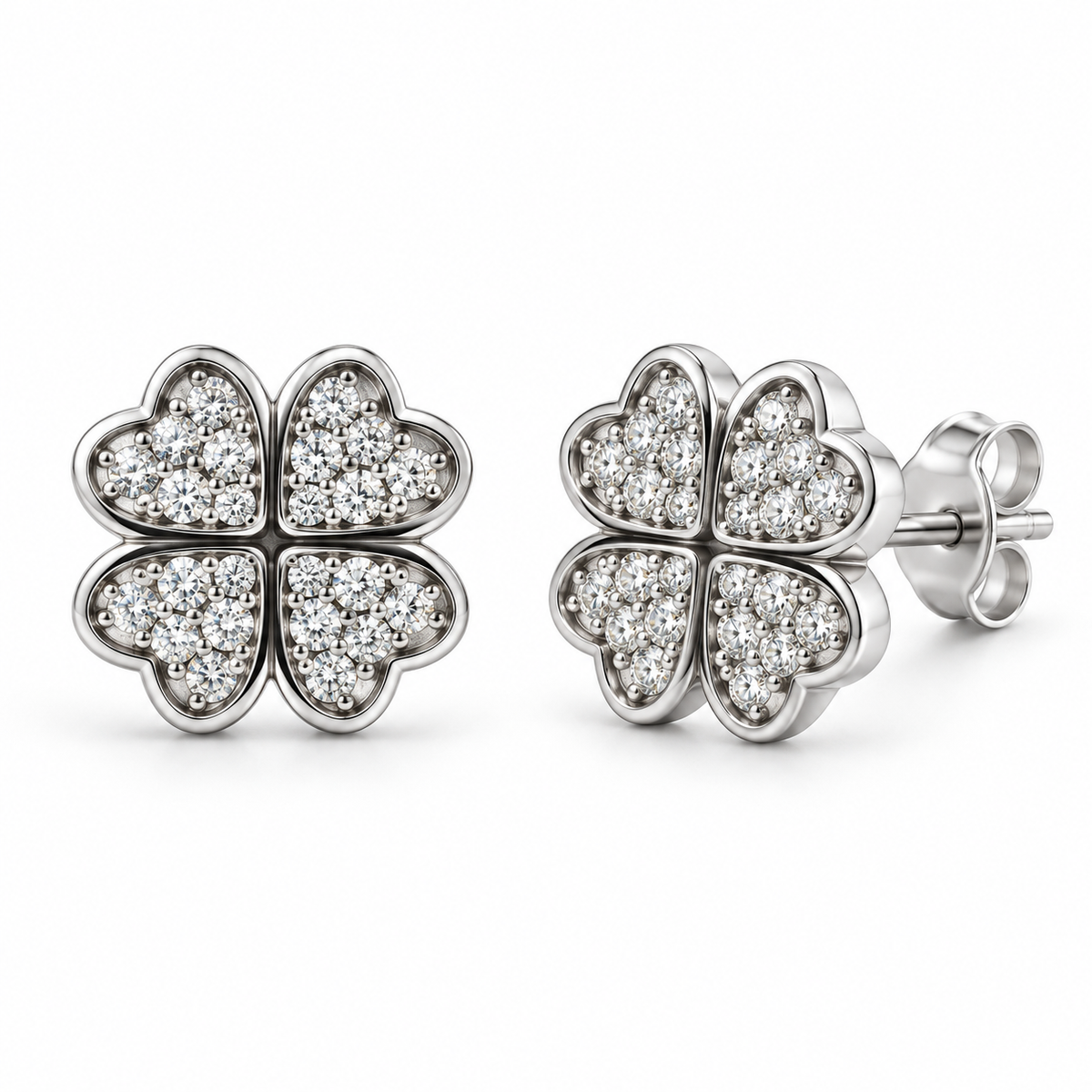 Boucles d'oreilles puces trèfle en argent 925 rhodié