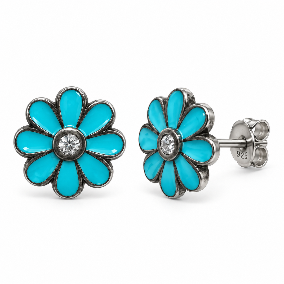 Oorstekers met bloemmotief van rodiumgecoat 925 zilver
