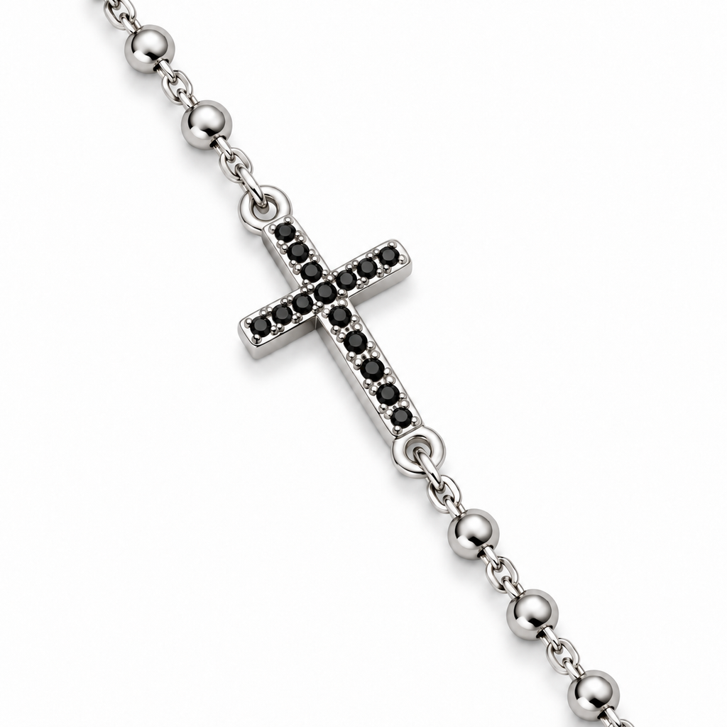Collana Rosario con Figure con strass in Argento 925 rodiato