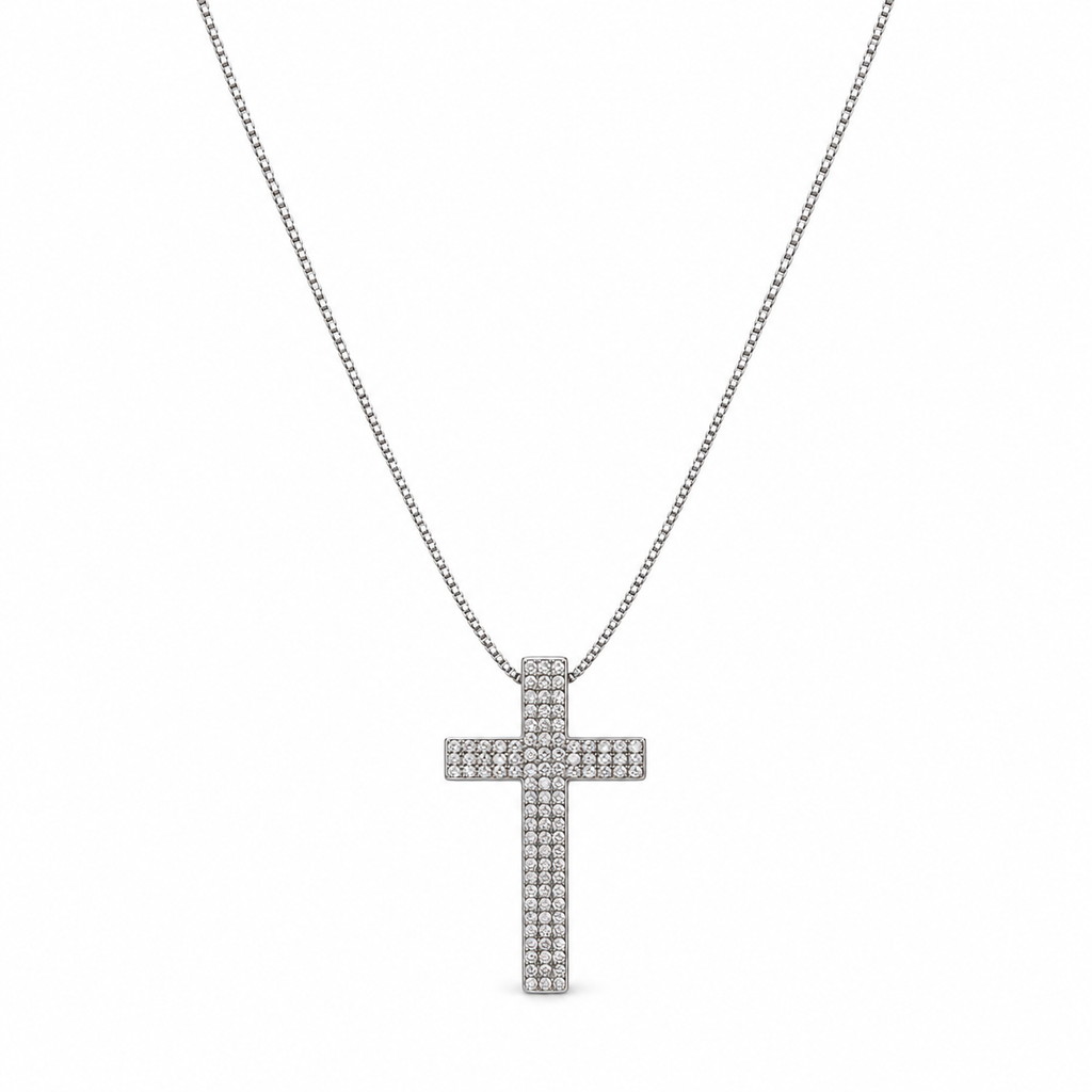 Collana Croce Pavè di strass in Argento 925