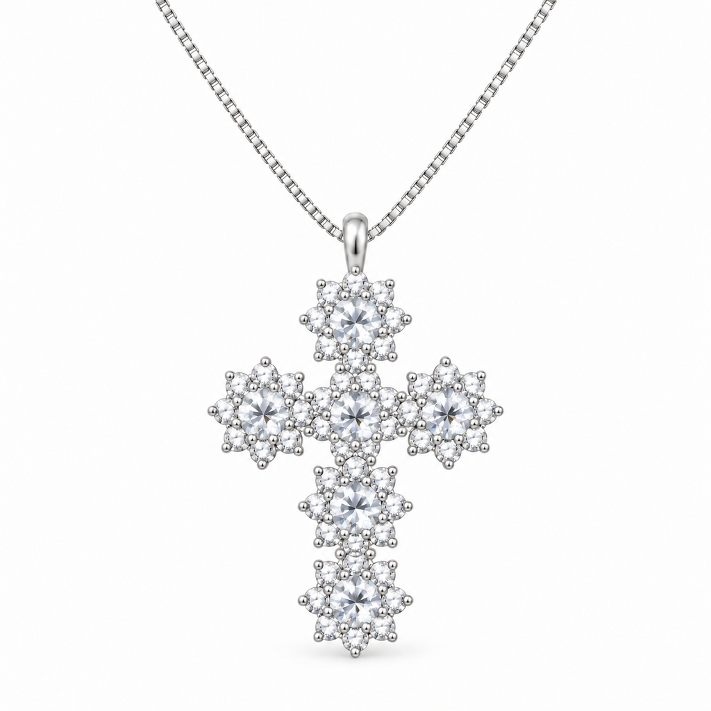 Collana Croce Floreale e pietre in Argento 925