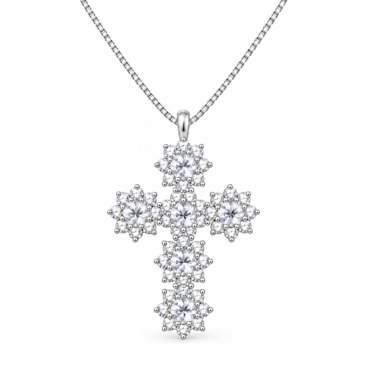 Collana Croce Floreale e pietre in Argento 925