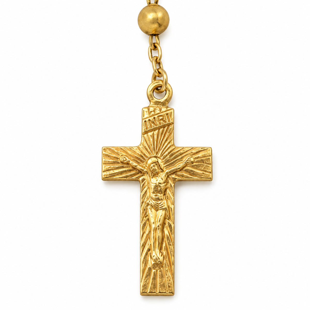 Collana Rosario con Crocifisso da 3cm pendente e Sfere da 5mm in Argento 925 rodiato