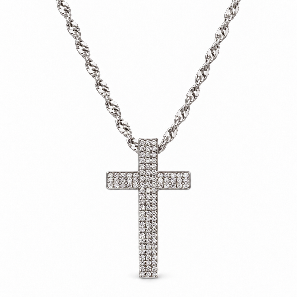 Collana Croce Pavè di strass in Argento 925