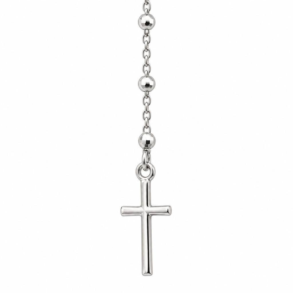 Collana Rosario con Crocifisso pendente e Sfere da 2mm in Argento 925 rodiato