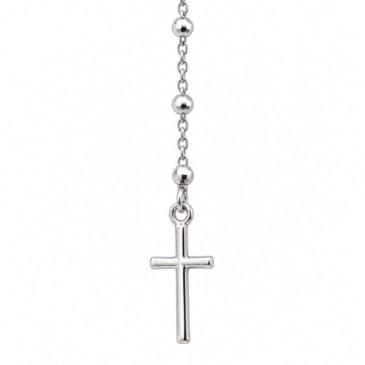Collana Rosario con Crocifisso pendente e Sfere da 2mm in Argento 925 rodiato