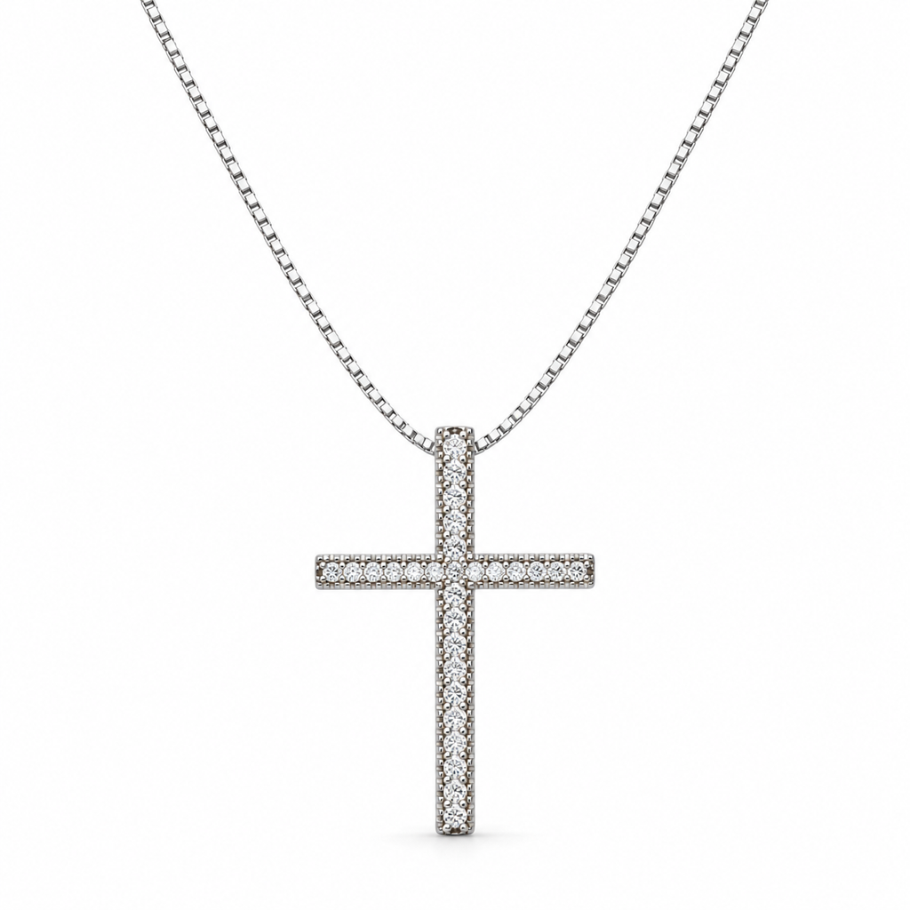 Collana Croce Pavè di strass in Argento 925