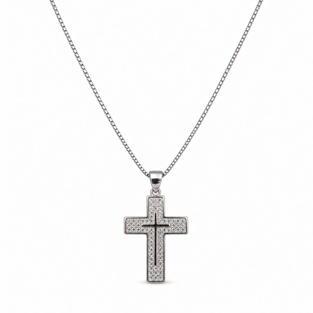 Collana Croce doppia di strass in Argento 925