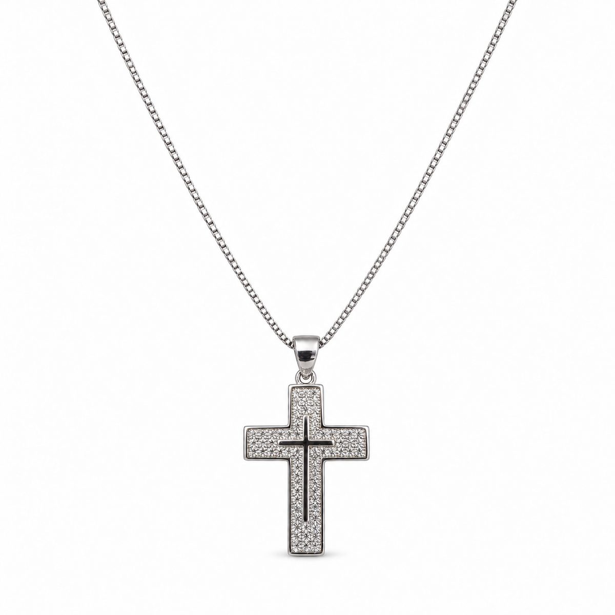 Collana Croce doppia di strass in Argento 925