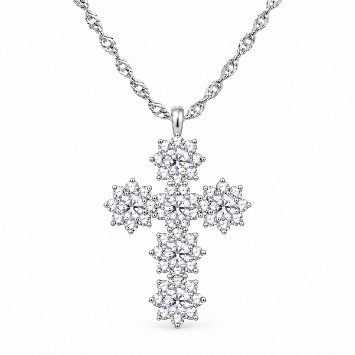 Collana Croce Floreale e pietre in Argento 925
