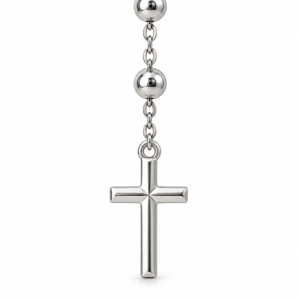 Collana Rosario con Crocifisso pendente e Sfere da 5mm in Argento 925 rodiato
