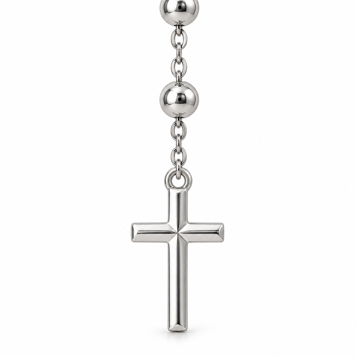 Collana Rosario con Crocifisso pendente e Sfere da 5mm in Argento 925 rodiato
