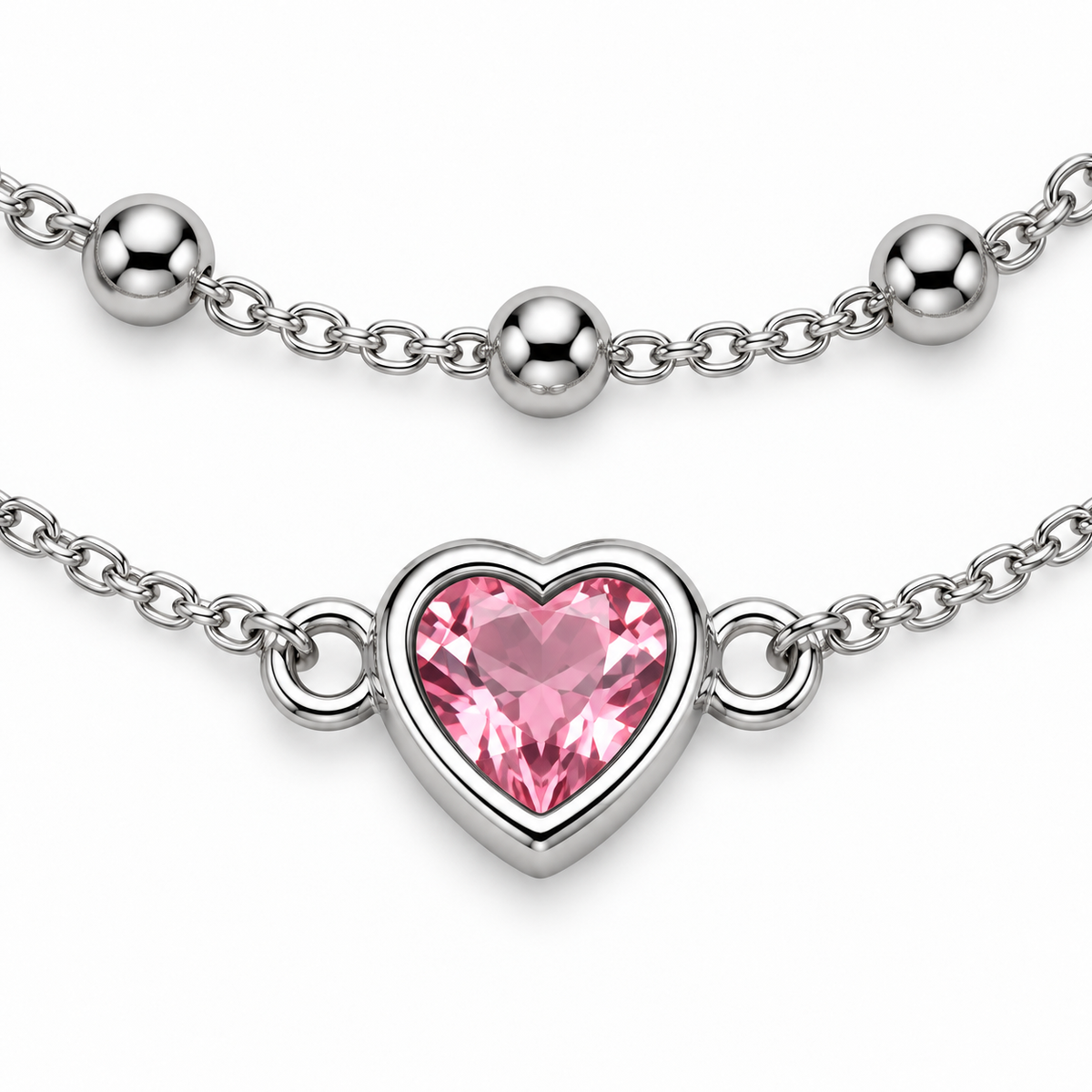 Bracelet double rang avec cœur rose en argent 925