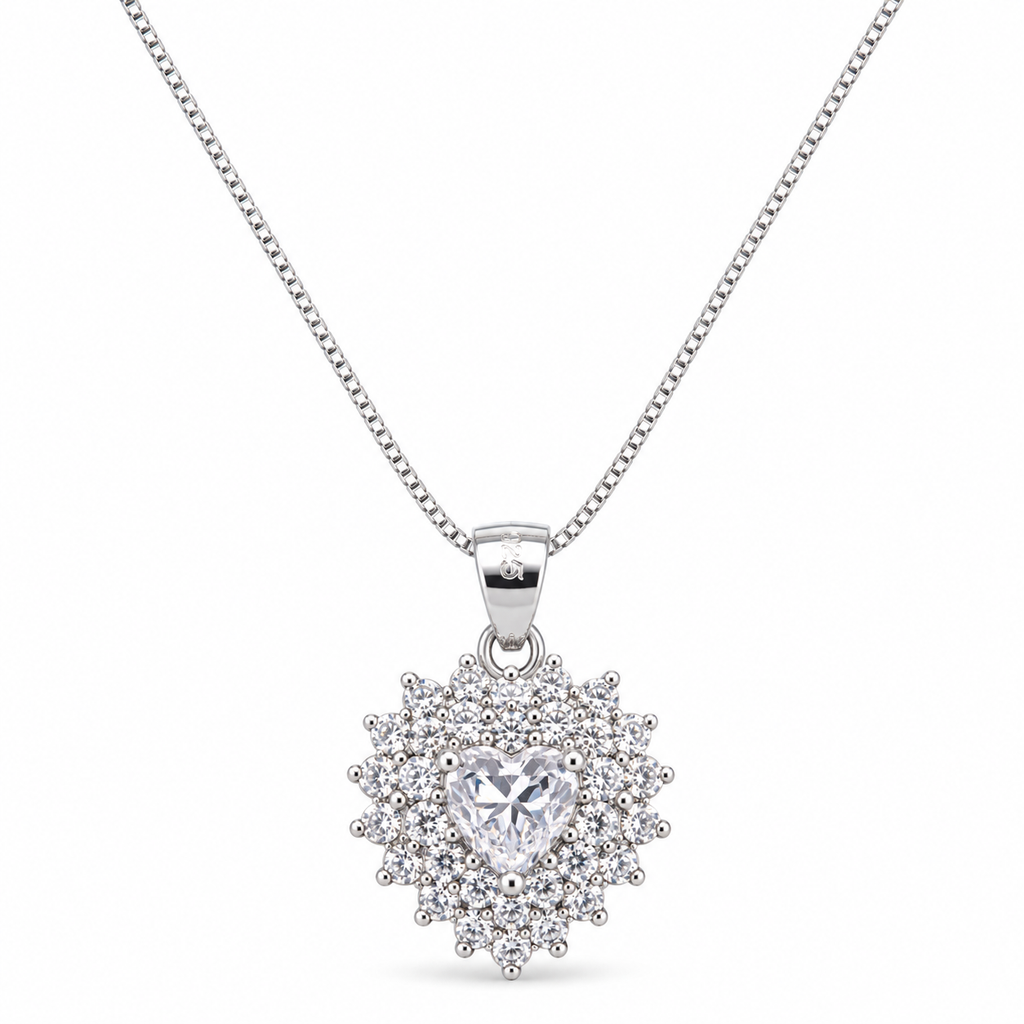 Collana Royal Cuore con doppia corona in Argento 925 Rodiato