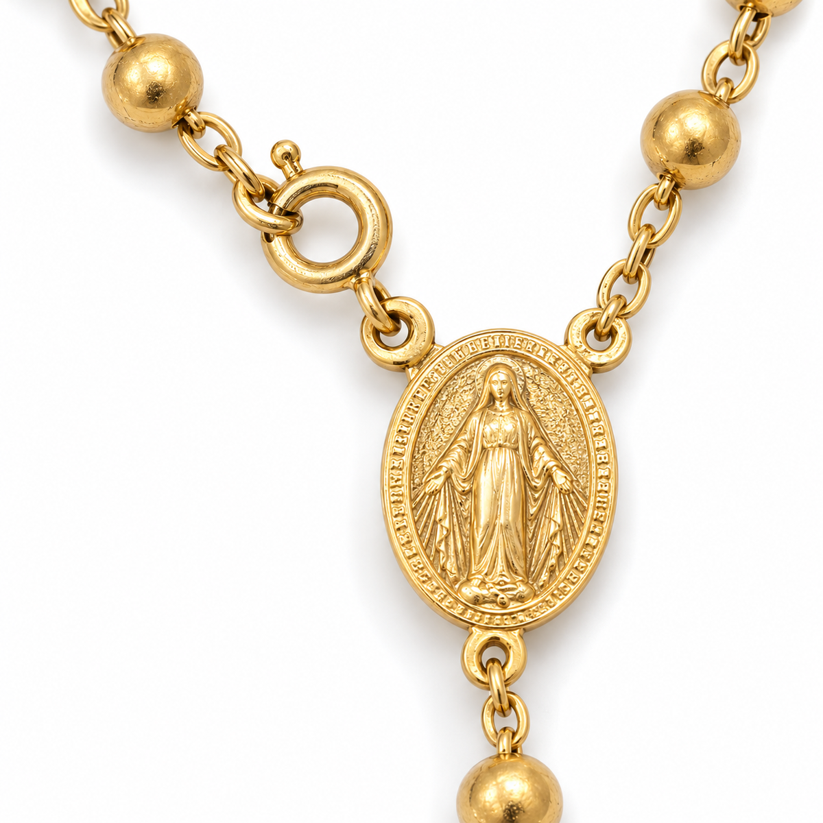 Collana Rosario con Crocifisso da 3cm pendente e Sfere da 5mm in Argento 925 rodiato