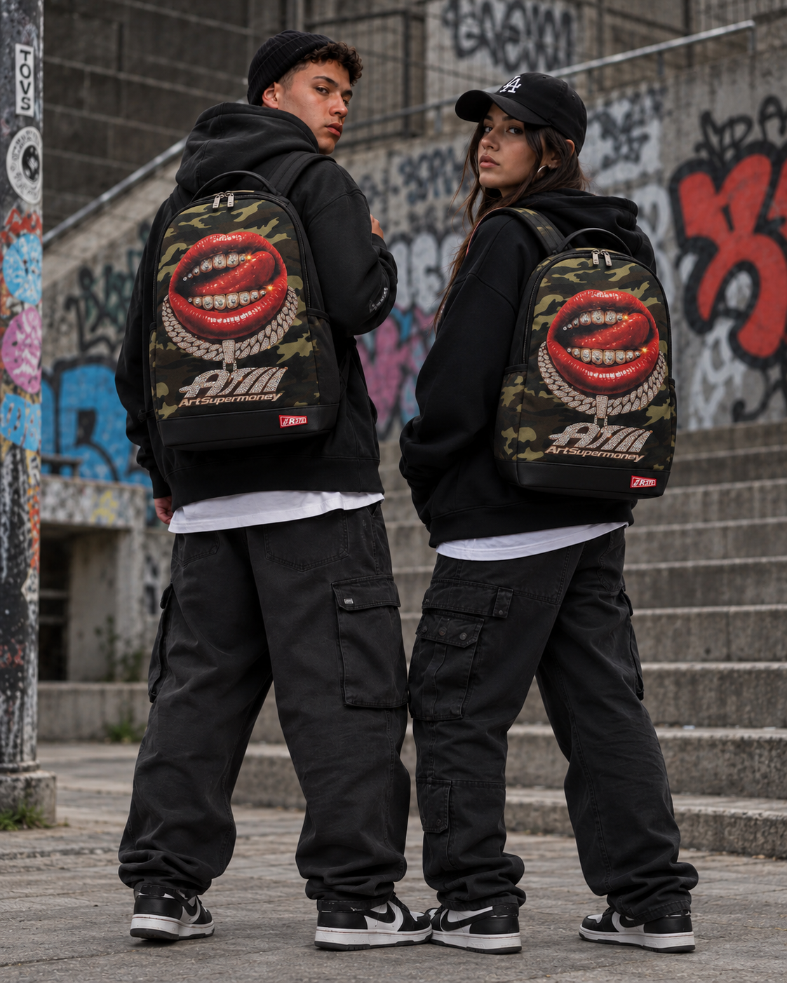 Zaino Grande Grillz Camo Collab. ArtSupermoney R372 Edizione Limitata