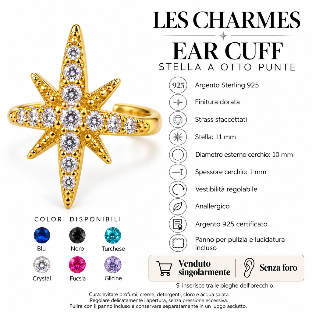 Ear Cuff mono Stella in Argento 925 Rodiato