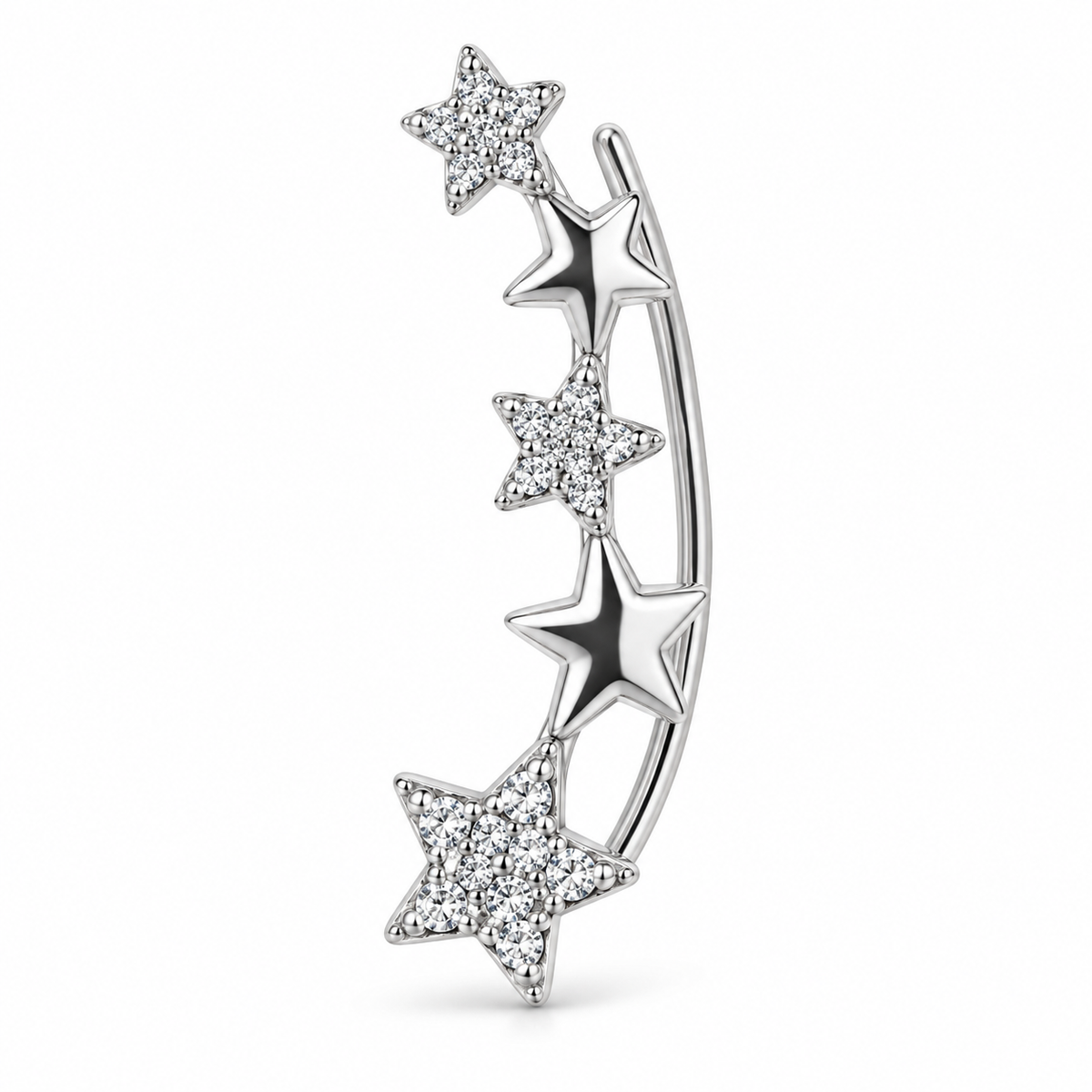 Orecchino Ear Climber mono Stelle in Argento 925 Rodiato