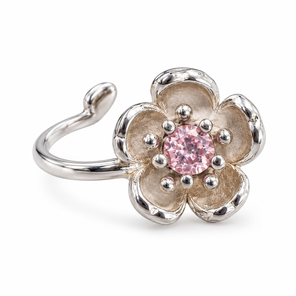 Ear Cuff mono Fiore in Argento 925 Rodiato