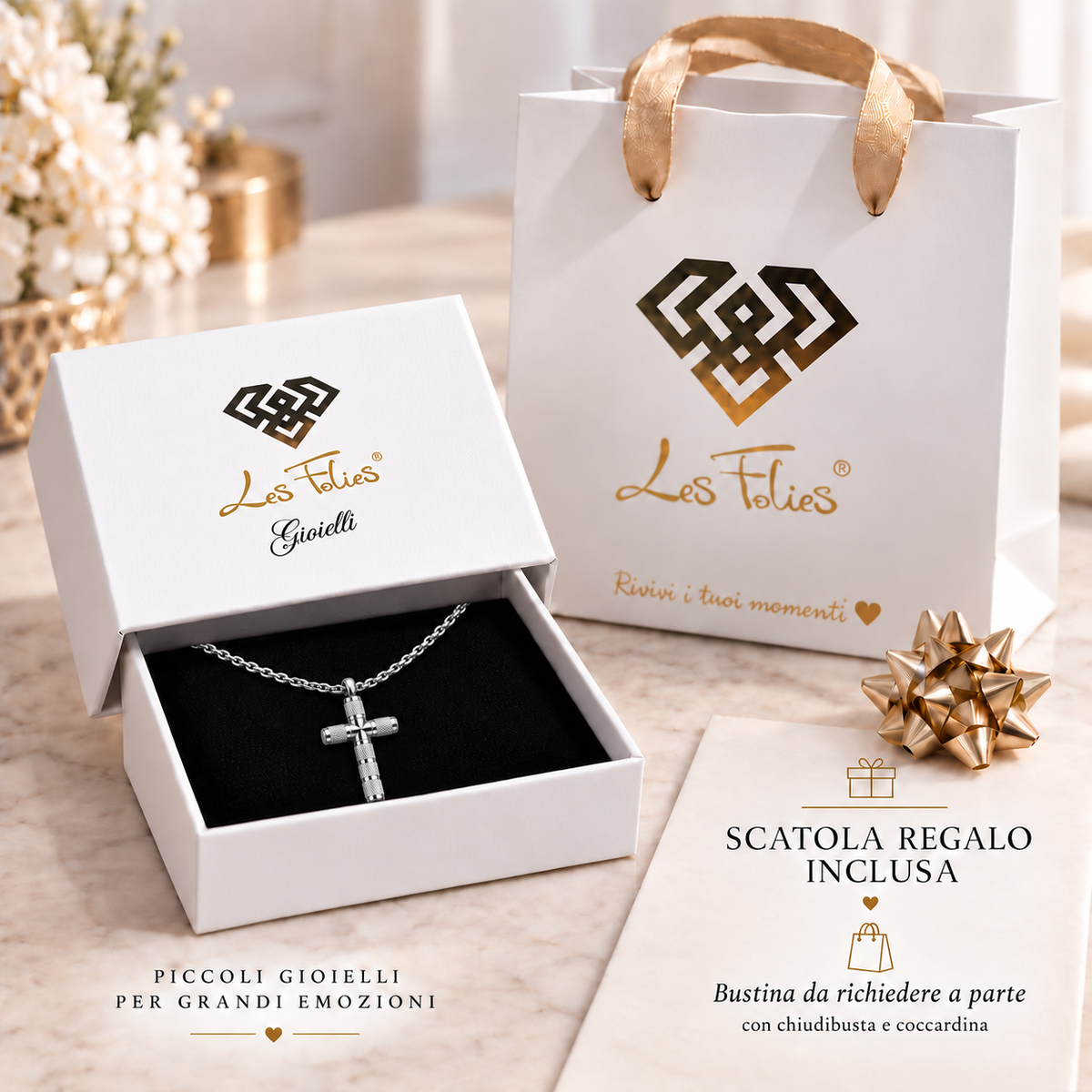 Collana da uomo con croce zingrinata in acciaio inox