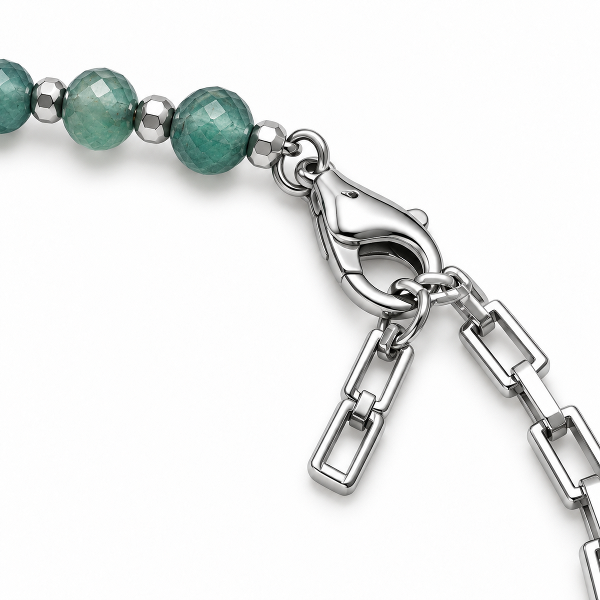 Bracciale Asimmetrico con Sfere e Pietra Verde in Argento 925