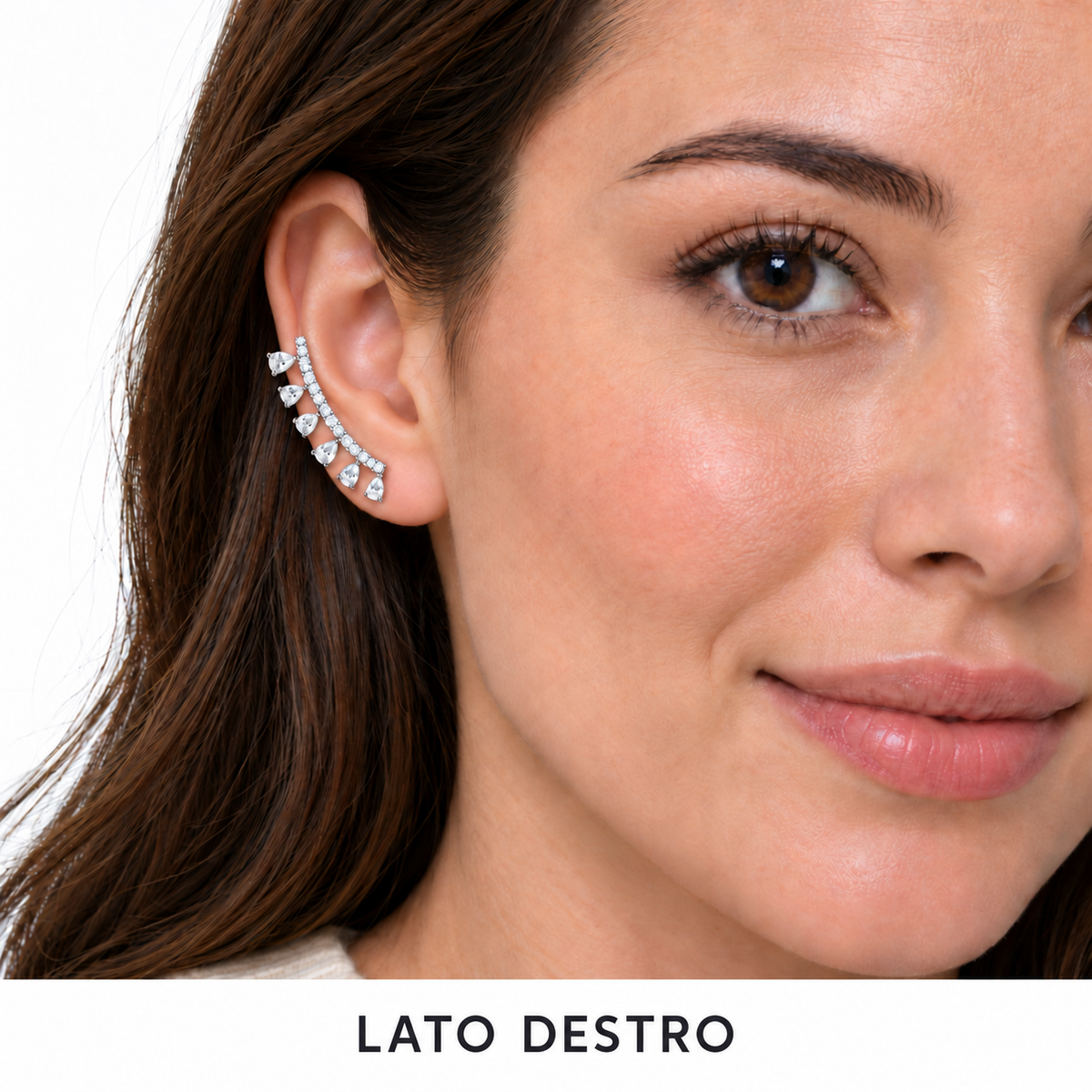 Orecchino Ear Climber Mono con Puntoluce a Goccia in Argento 925 Rodiato