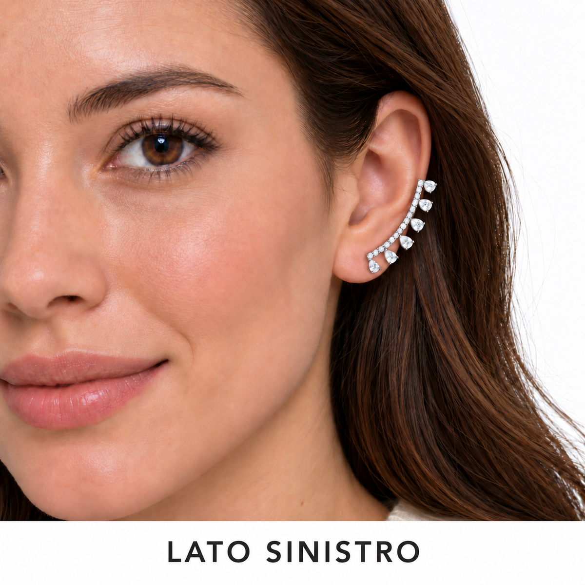 Orecchino Ear Climber Mono con Puntoluce a Goccia in Argento 925 Rodiato