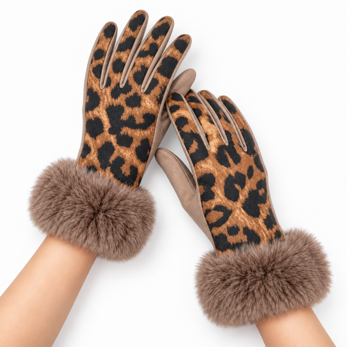 Guanti Donna Animalier con Polsino in Eco Pelliccia e Funzione Touchscreen