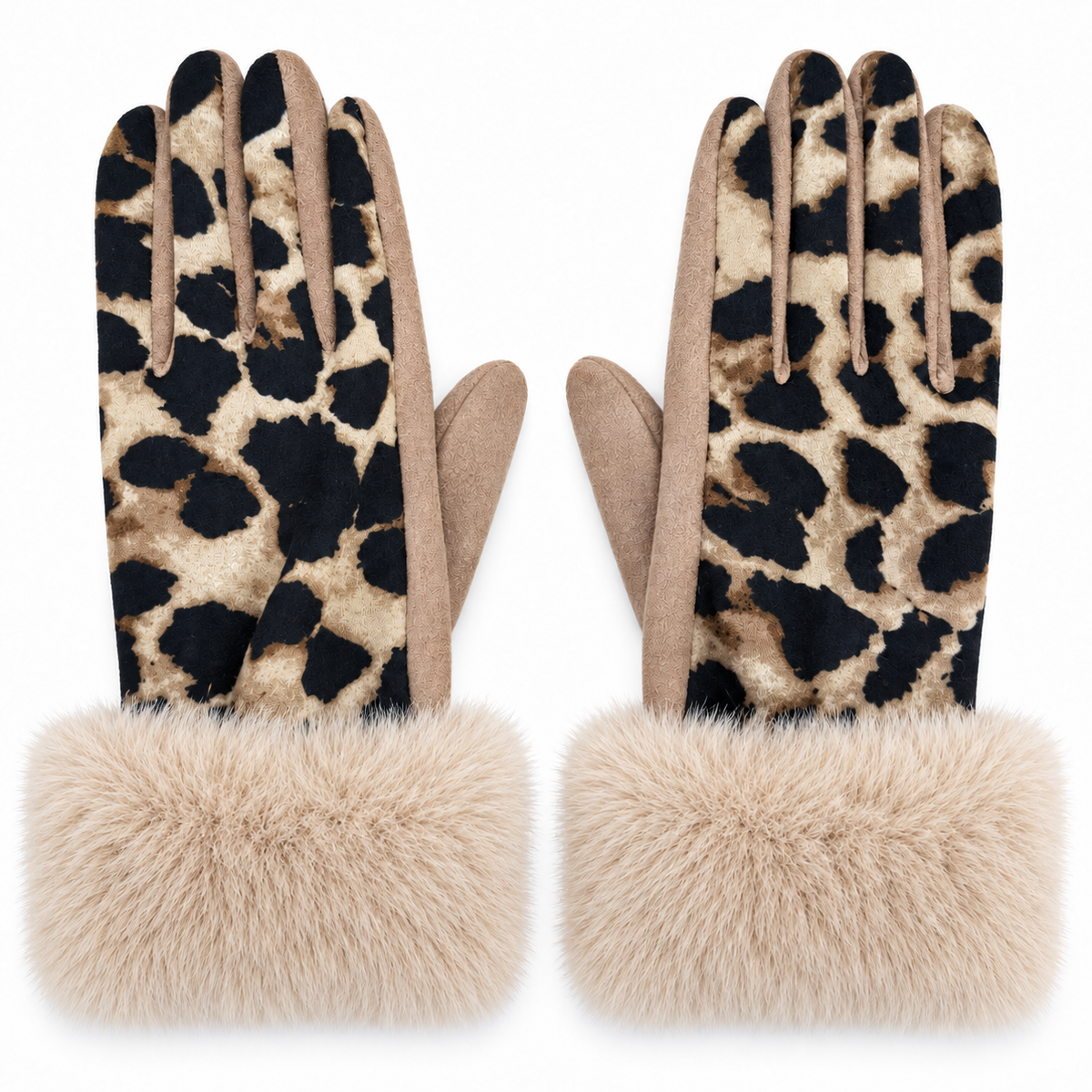 Guanti Donna Animalier con Polsino in Eco Pelliccia e Funzione Touchscreen