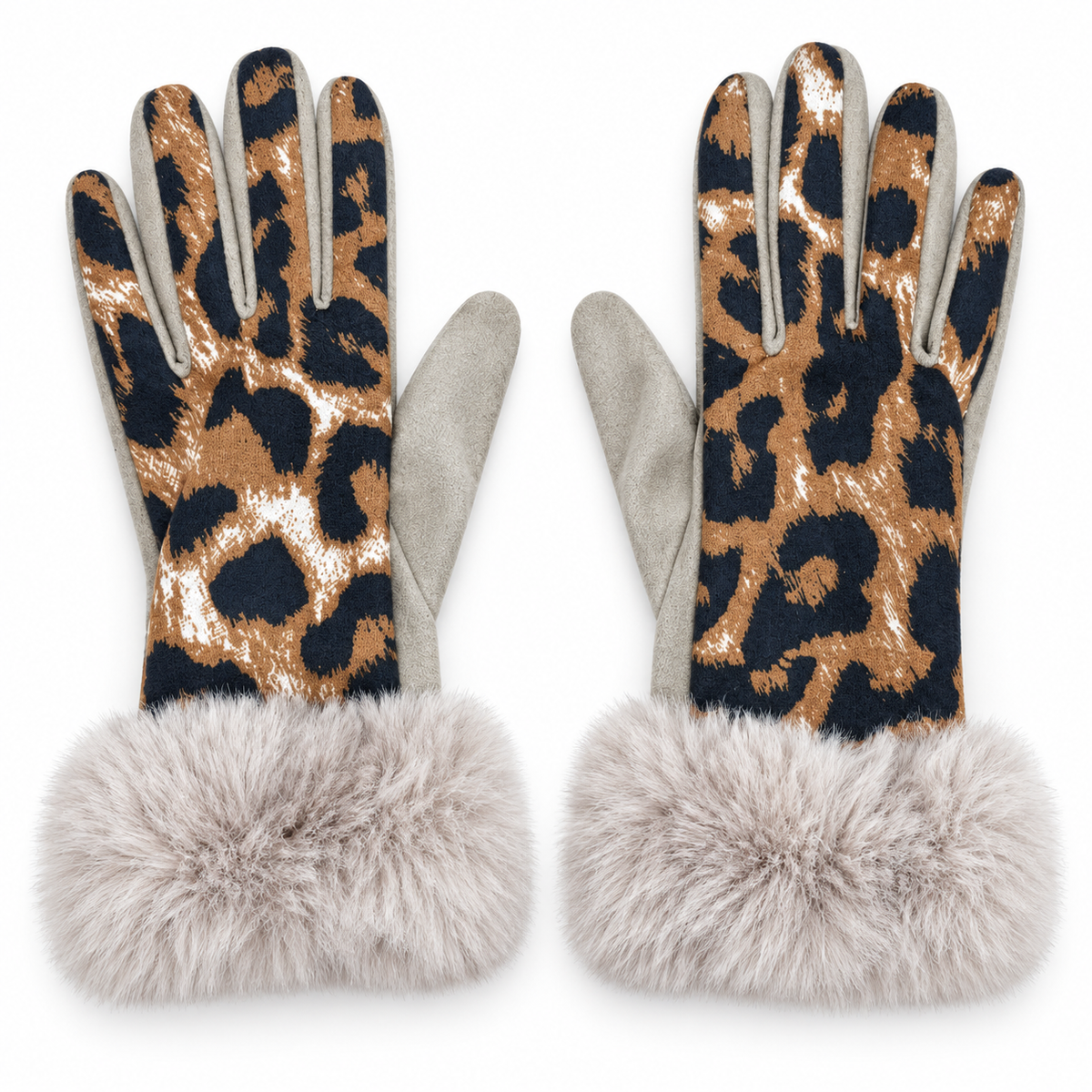 Guanti Donna Animalier con Polsino in Eco Pelliccia e Funzione Touchscreen